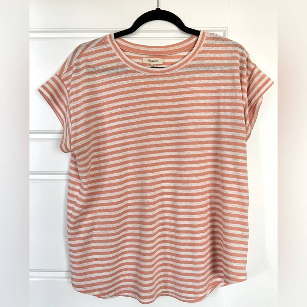 Madewell (Medium) orange and white striped boxy tee shirt
